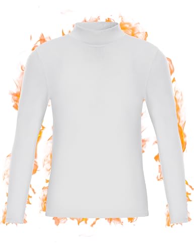 Roadbox Youth Boys Compression Thermal Shirt, Long Sleeve Mock Neck Fleece Base Layer, Kids Undershirt for Baseball Football White