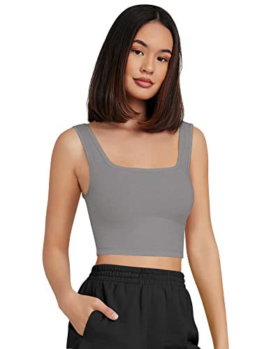 Image of Women's & Girls' Solid Polyester Rib-Knit Square Neck Tank Tops