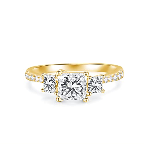 1-1/3 ct.tw. Three-Stone Princess Cut Moissanite Engagement Ring for Women in 925 Sterling Silver/10k Gold/14k Gold/18k Gold, Free Personalized Engraving Name Ring