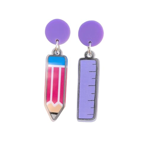 Funny Teacher's Day Earrings Acrylic Colored Pencil Ruler Studs Graduation Back to School Thanksgiving Teacher Gifts