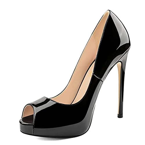 FOWT Women Platform Peep Toe Pumps Slip on Stiletto High Heels Office Formal Footwears Party Evening Shoes Size 4-15 US
