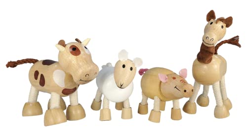 Image of TEKOR Wooden Bendable Farm Animal Toys (Set of 4) | Ages 3 & Up | Early Education Toy Animals for Kids | Fun Montessori Toys | Smooth Natural Wood | Endless Play for Girls & Boys | Non-Toxic Paint |