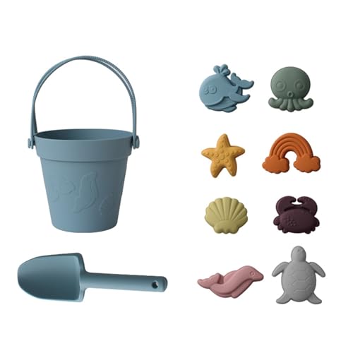 CHSEEO Sandspielzeug Silikon, 8 Stück Strandspielzeug Kinder, Sandkasten Spielzeug, Sandformen, Tierformen, Gartenspielzeug für Kinder, Sandspielzeug für Mädchen Junge(Blau)