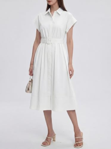 Image of EZAPINE Womens Summer Shirt Dress Casual Button Down Long Dress with Belt