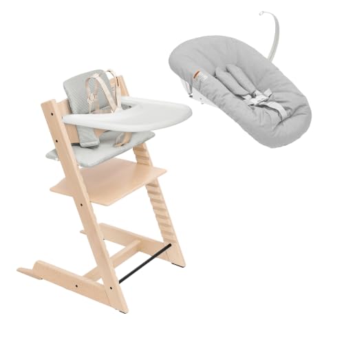 Stokke Tripp Trapp High Chair with Tray + Cushion, Natural Nordic Grey