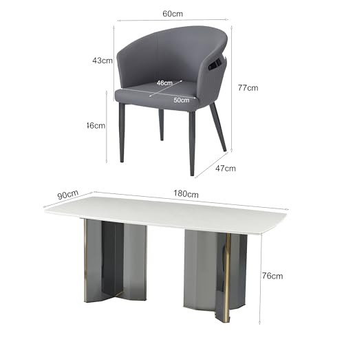 Image of The Attic AuraMax 6 Seater Dining Set,Steel Grey,Titanium & Cream,180Cms