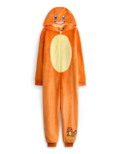 Pokemon Charmander Kids Onesie | Childrens Charmander Character Graphic Print Hooded Sleepsuit in Orange | Childrens Pocket Monster Pajama Nightwear for Boys & Girls | TV Series Game Merchandise Gift