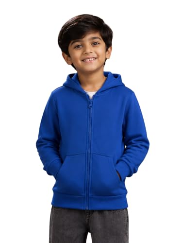 Image of Unisex Kids Solid Full Sleeve Zip Front Open Hooded Sweatshirt