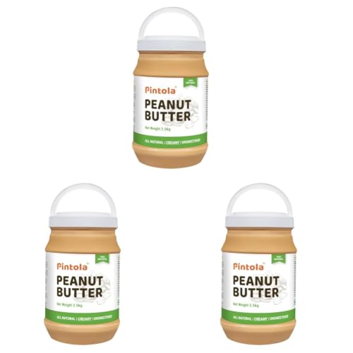 Image of Pintola All Natural Peanut Butter Creamy 2.5kg, Smooth, Unsweetened, 30g Protein | Gluten & Cholesterol Free, Vegan Peanut Butter, Nut Butter, High in Protein Spread, 100% Pure Roasted peanuts butter