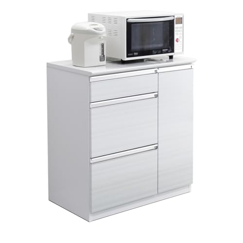 日本製 幅80cm キッチンカウンター 完成品 (ホワイト)