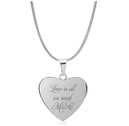Engraved Silver Stainless Steel Heart Necklace Pendant - Ships from USA2