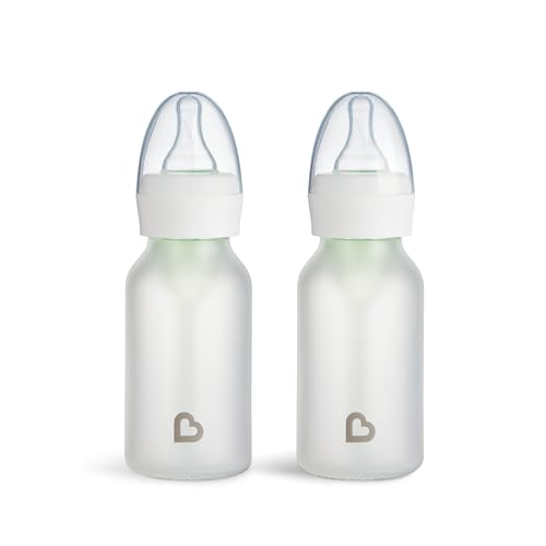 Image of Munchkin Bond Silicone Coated Glass Baby Bottles - Anti-Colic Feeding System with Natural Feel Nipples, 4 Ounce, 2 Pack, White
