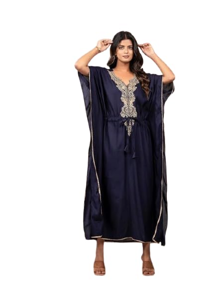modi factory Jaipur Export Quality 100% Pure Rayon Block Print Women's Designer Kaftan Dress || Soft and (Non-Transparent Fabric) Blue morraccan-picture-10