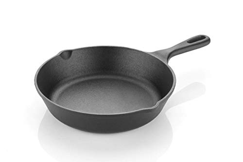 HighKind Pan 8 inch Pre-Seasoned Cast Iron Skillet Perfect for Cooking on Gas and Induction - Black