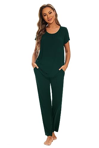 Smallshow Pigiama Premaman Donna Maniche Corte Pigiama Allattamento Set,Deep Green,XL