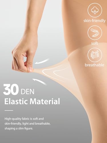 2 Pairs High Waisted Tights for Women Control Top Shaping Pantyhose 30D Tummy Control Sheer Stockings4