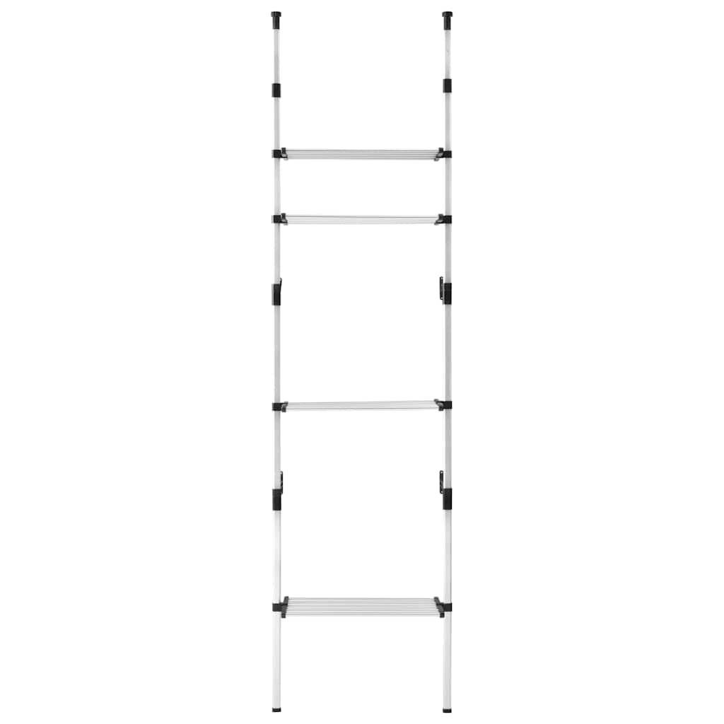 Teleskopowa garderoba z półkami, aluminiowy stojak na ubrania do sypialni, system przechowywania z regulacją wysokości, nowoczesny design, srebrny/czarny, 70 x 40 x 250-300 cm