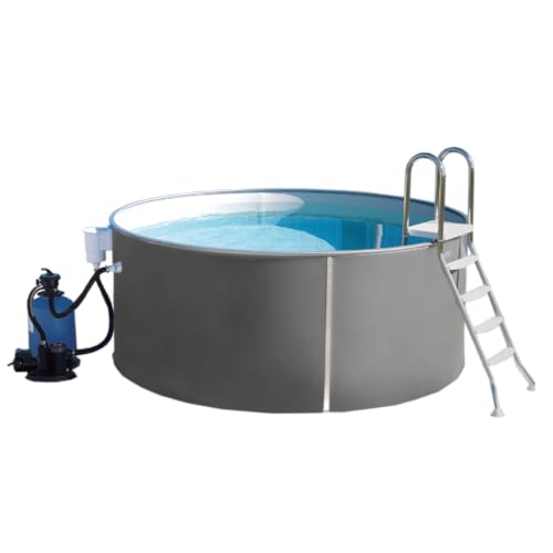 BWT Stahlwand-Poolset Premium 3,5 m | Aufstellbecken aus 0,6 mm Stahl | Komplettset mit Filteranlage, Skimmer, Schläuche, Sand & Edelstahlleiter | Besonders Sicher & Stabil | 110 cm Wasserstand