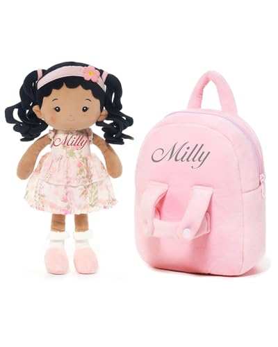 Personalized Carrier Doll&Toddler Girl Backpack Set (Petal Pink)-Plush Dolls for Girls, 2-4 Years Old Girl Birthday Gift