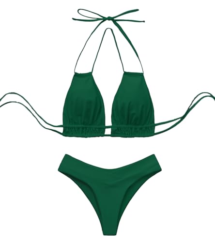 Image of Meetall Cheeky High Cut Triangle Bikini Sets for Women Cute Halter Top Swimsuits 2 Piece
