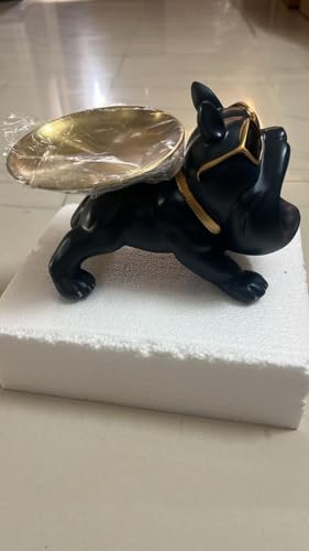 Image of Bulldog Resin Storage Tray | Decorative Dog Statue with Sunglasses | Multifunctional Remote, Key & Coin Holder for Home, Office, Entryway, or Living Room Decor (Blue)