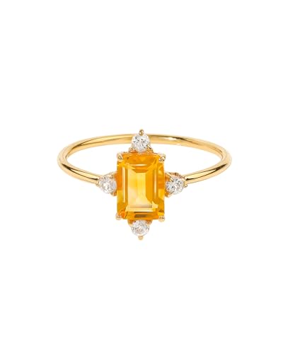 YoTreasure 14K & 10K Yellow Gold Rings | Emerald Shape Healing Citrine, London Blue Topaz, Rhodolite Garnet Engagement | Wedding Anniversary Promise Gold Ring For Women | Available in Size 6, 7, 8, 9