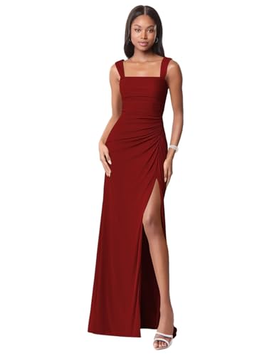 Square Neck Bridesmaid Dresses with Slit 2025 Long Chiffon Formal Wedding Guest Dress Hi010