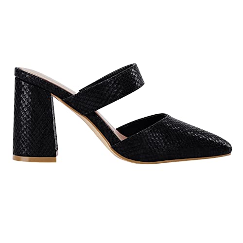 Eileency Womens Chunky Heel Slip-On Mules Pointed Closed Toe Strappy Fashion Pumps Sandals #TOP1