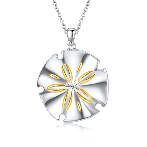 YAFEINI Sand Dollar Necklace 925 Sterling Silver Sand Dollar Pendant Necklace Charm Ocean Beach Hawaii Jewelry Gifts for Women