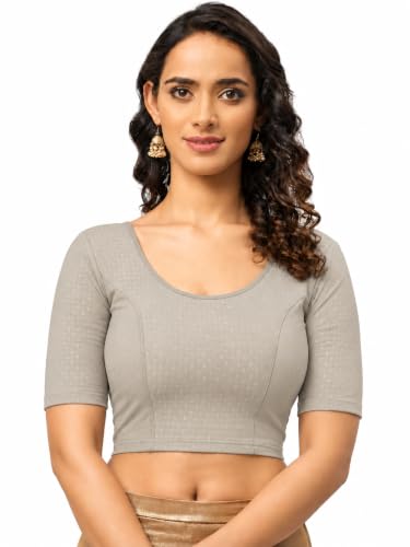 Image of Fressia Fabrics Women's Black Cotton Stretchable Readymade Saree Blouse