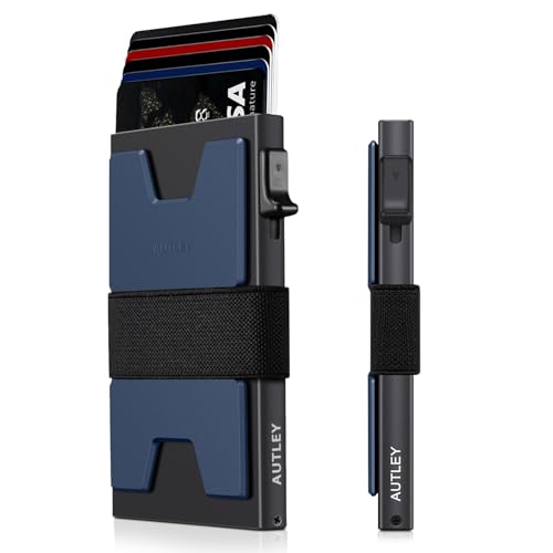 Image of AUTLEY Slim Wallet For Men, Rfid Blocking Mens Wallet, Minimalist Wallet For Men, Pop Up Credit Card Holder with Cash Band (Blue+Black)