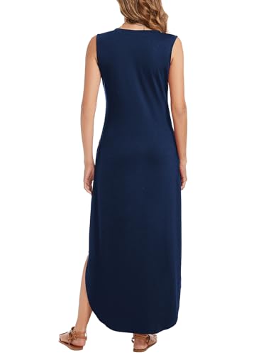 Image of Arolina Maxi Dress for Women Tropical Summer V Neck Sleeveless Split Long Beach Dresses Casual Loose Sundress with Pockets
