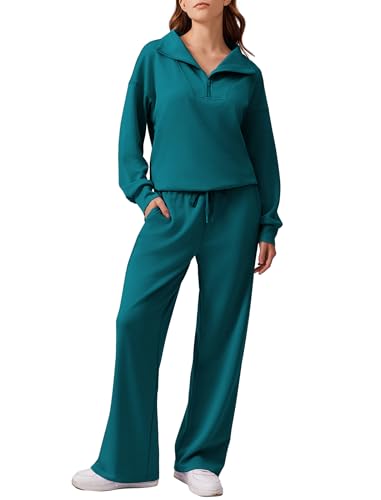 Image of PINSPARK 2 Piece Sets for Women 2026 Fall Outfits Sweatsuit Oversized Sweatshirt Wide Leg Sweatpants Matching Set Tracksuit