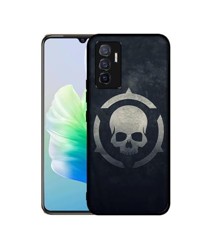 Image of Skull Pattern Print Design Premium 2D Printed Metal Back Case Cover for Vivo V23E 5G / Y75 4G, Black