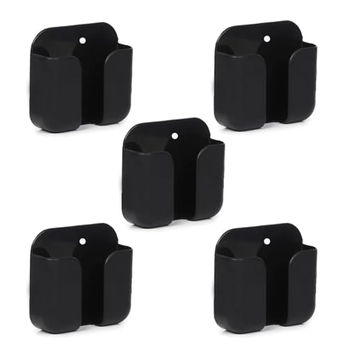 Image of WALLVIEW TECH Pack of 5 Wall Mounted Mobile Phone Holder Storage Case for Phones with Strong Adhesive Strips | Wall Mount Mobile Stand /Multi-Purpose Stand for Phone Charging (Black)