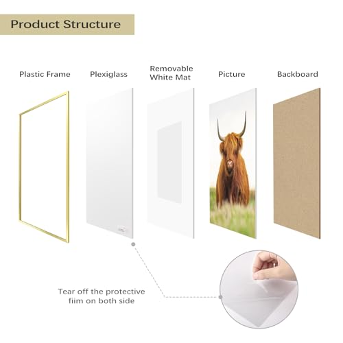 Image of Golden State Art, 16x24 Picture Frame Set of 3, Gold Thin Border, Display Photo 12x18 with Mat or 16x24 Without Mat, Poster Frame for Wall Hanging Horizontal and Vertical