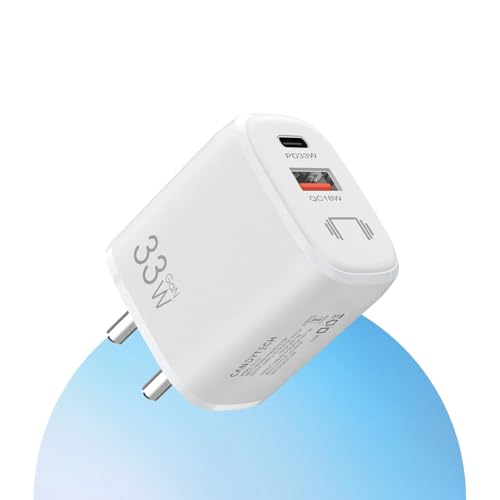 Image of Candytech 33W Dual Port GaN Charger, USB & Type C Fast Charging Adapter for iPhone 16 /15 /14 /13 /12 /11 (Pro,Pro Max,Plus), iPad, Google Pixel, Samsung & All Type C Devices BIS Certified