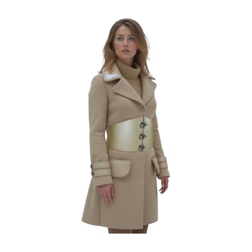 Women Champagne Fashion Corset Belt - Wrap Around Faux Leather Waistband Silver Hook L XL3