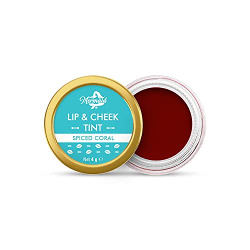 Mermaid Natural Glossy Lip and Cheek Tints Enriched with Shea Butter, Almond Oil For Women (Spiced Coral)