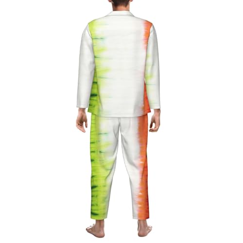 Tie Dyed Italian Flag Mens Pajamas Set Button Down Sleepwear Set Long Sleeve Loungewear With Pockets2