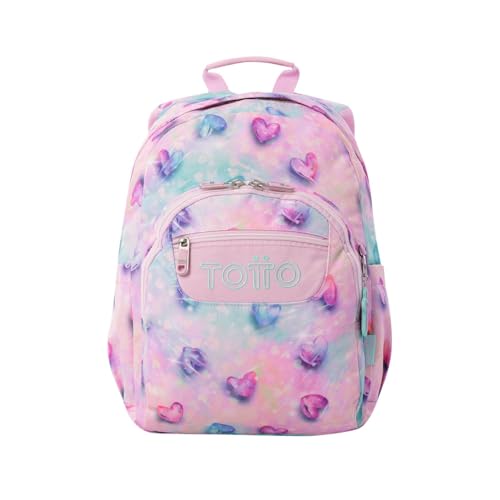 TOTTO - Mochila Escolar, Modelo Gommas, Mochila Mediana, Capacidad 15 L, Bolsillo para PC 14", Bolsillo Botella, Espaldar Ergonómico con Flujo de Aire, Cómodas Correas en S, Estampado Shiny Heart
