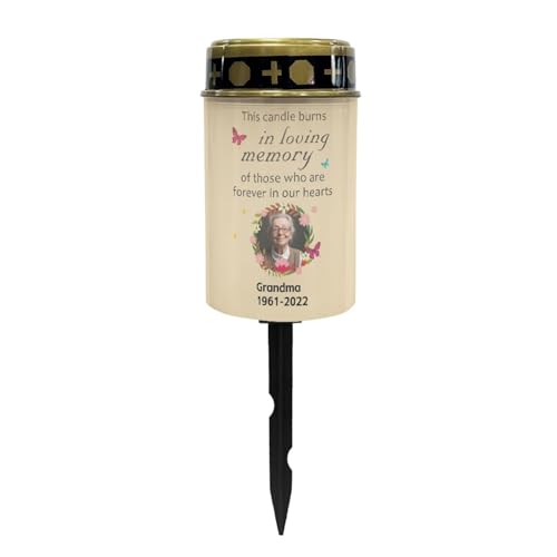 Image of Personalized Photo Solar Grave Lights for Cemetery Solar Power Outdoor Flameless Candle Waterproof LED Candles Lantern Gravesite Decorations Memorial Solar Lights