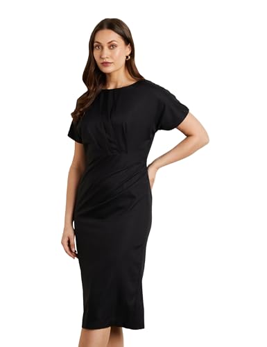 Image of Symbol Premium Women's Fitted Draped Sheath Dress (Midi Length | Desk-to-Dinner) (Available in Plus Sizes)