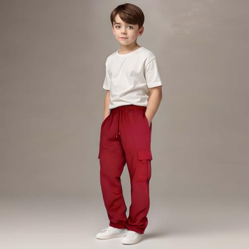 Boys Sweatpants Kids Fleece Fall Elastic Waist Drawstring Athletic Cargo Pants Teen Boys Running Pants with Pockets3