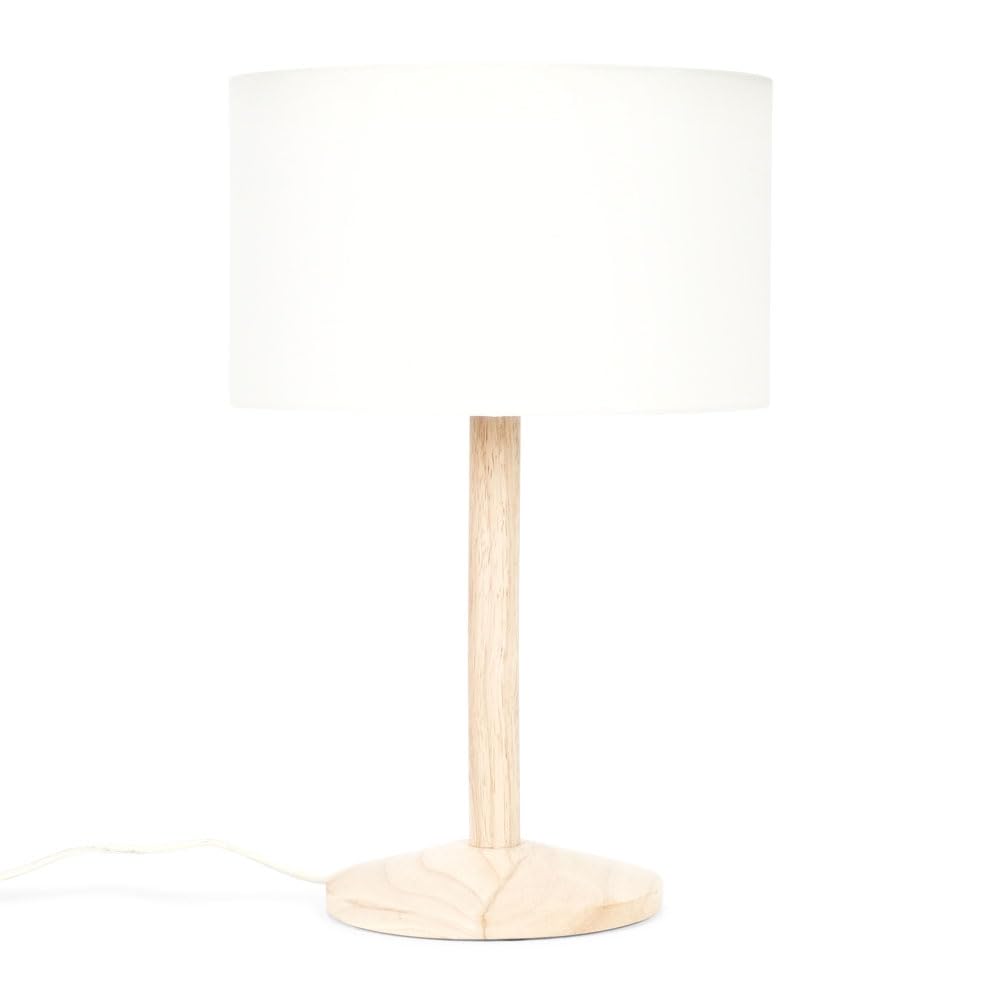 MiniSun | Stem Natural Light Wood Table Lamp with a White Drum Shade | Table Lamps, Home Décor & Improvement Essential | Includes Bulb [3000K Warm White]