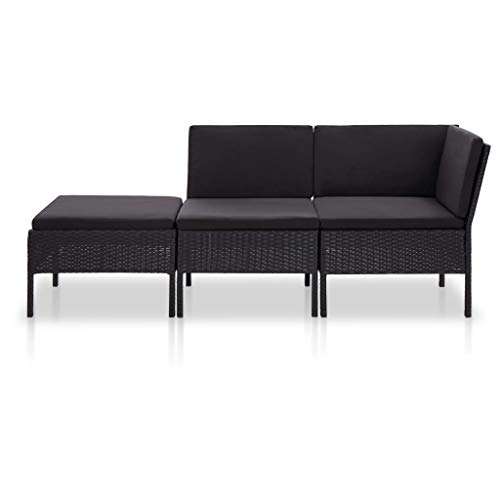 Tidyard Lounge Sofa Gartensofa 3-Sitzer Gartenbank Rattan Gartenmöbel Set Balkon Couch balkonmöbel Loungemöbel für Garten Terrasse, 3 teilig Schwarz typ-2 – Bild 3