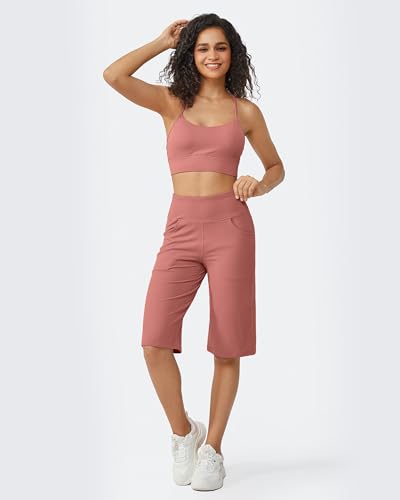 Image of Promover 14 inch /21 inch /23 inch /25 inch Inseam Capri Pants for Women Wide Leg Yoga Cropped Pants with Pockets Loose Casual Summer Pant