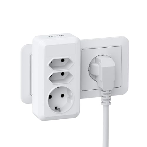 TESSAN Mehrfachsteckdose, Steckdosenadapter 3Fach mit Schalter, Schuko Doppelstecker für Steckdose 4000 W, Mehrfachstecker für Steckdose, Doppelsteckdose für Wohnzimmer Schlafzimmer Büro, We