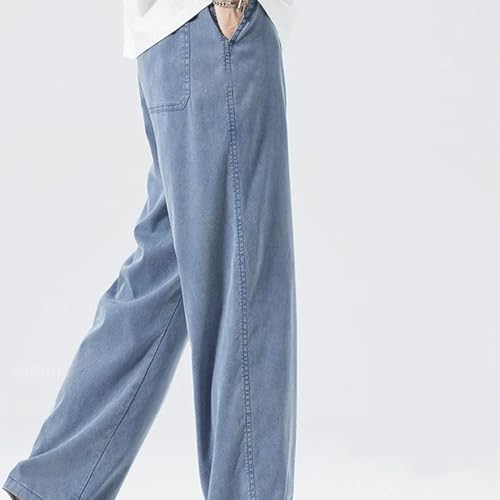 Men's Summer Jeans Thin Breathable Loose Straight Denim Pants Elastic Waist Casual Plus Size Trousers2