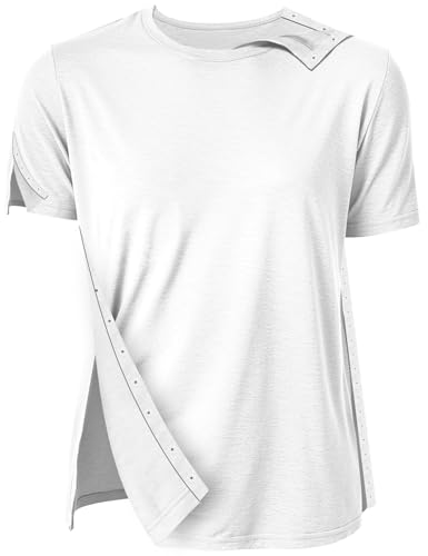 Post Shoulder Surgery Shirts for Men Women Unisex After Rotator Cuff Surgery Shirt Snap Access Recovery Hospital Shirt (US, Alpha, X-Large, Regular, Regular, White)